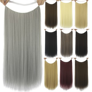 24" Long Gray Synthetic Hair Fish Line Halo Invisible Straight Hair Extension