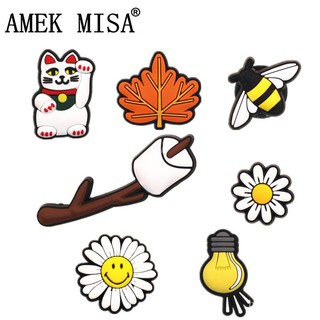 Original Maple Leaf/Lucky Cat/Daisy/Bee/Light Bulb PVC Shoe Charms Accessories Shoe Decoration for Croc jibz Party Kids0