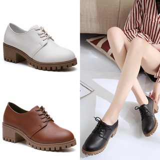 Spring And Summer New British Style Thick Heel Small Leather Shoes Versatile Women'S Shoes Thick Sole Retro Casual Lace Up Single Shoes