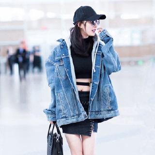 Star with the airport denim jacket oversize hooded couples men and women