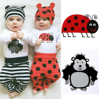 0-18M 3PCS Set Newborn Baby Boys Girl Tops Rompers Long Pants Hat Outfit