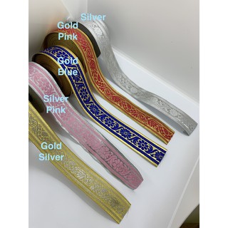 [Shop Malaysia] (Sell Meters) 1.5'' Reben Songket / Konvo Songkok Robe Convo / Lace Metallic Silver Gold Ribbon Lace