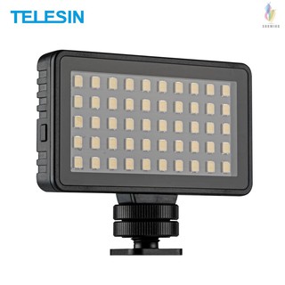 TELESIN Mini LED Video Light Photography Lamp 50pcs LEDs 6500K 3 Levels Brightness Built-in Rechargeable Battery with 4pcs Color Filters Cold Shoe Mount Adapter for Vlog Video Recording