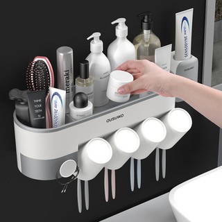 [OUSUWO] Bathroom shelf toothbrush holder Nordic style environmentally friendly materials 2-4 people toothpaste dispenser mouthwash cup wall-mounted multifunctional cosmetics scrubbing supplies finishing rack
