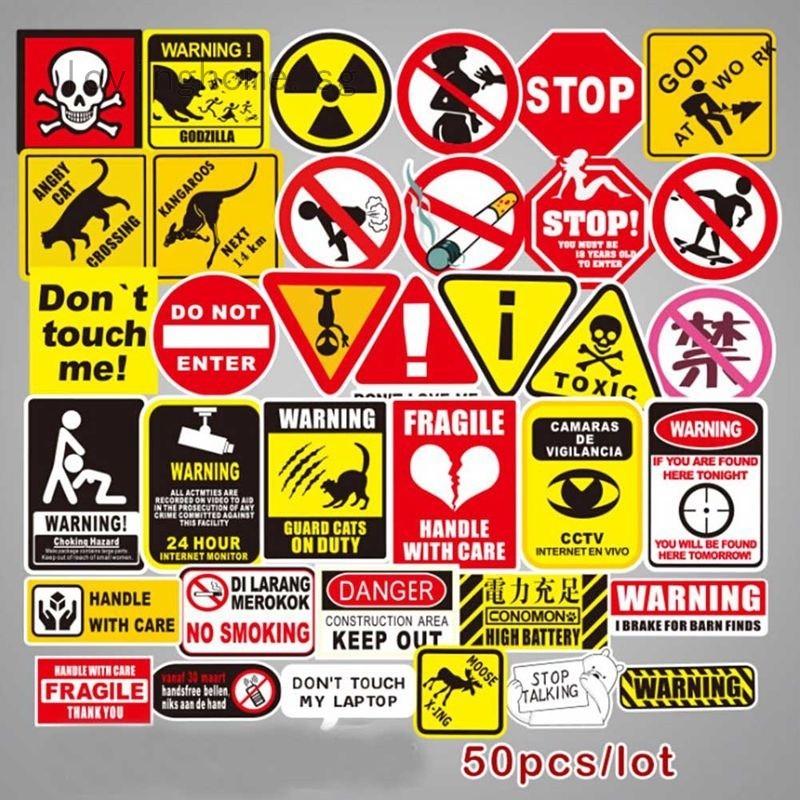 50Pcs Signs Stickers Danger Warning Banning Reminder Decor Sticker To Diy Car Laptop Motorcycle Suitcase Fridge Guitar