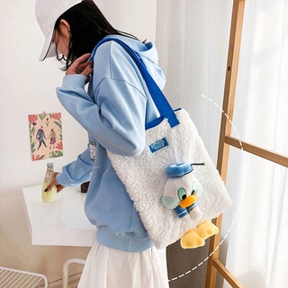 ✱✘▩Korean version of the autumn and winter plush Donald Duck cartoon cute tote bag large capacity girl heart shoulder ba (1)