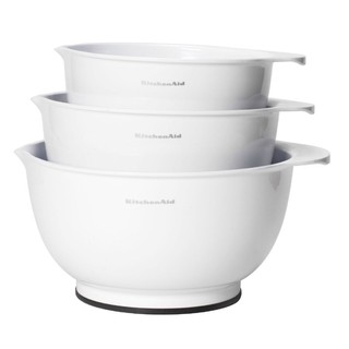 KitchenAid Plastic Set of 3 Mixing Bowls with Soft Foot in White