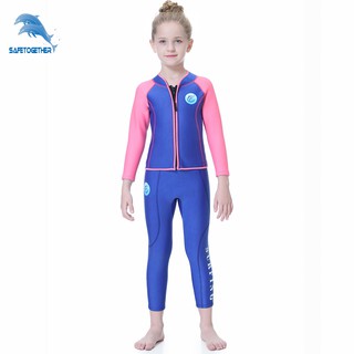 Girls Wetsuit Kids Thermal Swimsuit, 2.5mm Neoprene Children 2 Piece Swimwear, Sun Protection UV 50+ Diving Suit