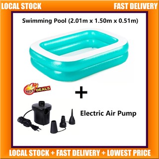 Portable Swimming Pool Inflatable Swimming Pool Kids Pool Family Pool Water Pool Air Pump (2.01m x 1.50m x 0.51m)