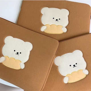 Korean Designer Bamtoree Brown Bear Embroidery Ipad Tablet Bag Plush