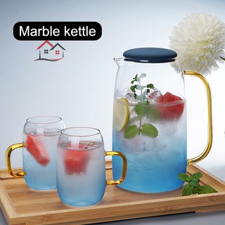 HYP Gradient Color Marble Cold Water Glass Bottle High Temperature Resistant Glass Jar Jug Kettle @SG