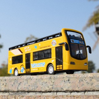 Hot-selling toys, light and music, alloy sightseeing bus, double-decker open-air bus model