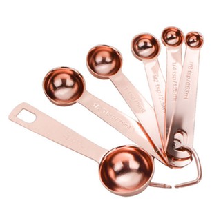 6PCS/Set Rose Gold Stainless Steel Measuring Spoons Cooking Tools Lovely Gift