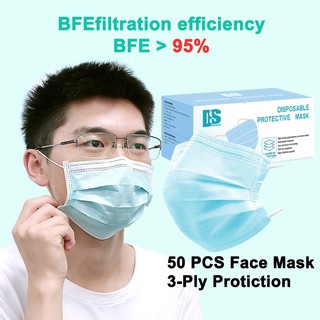 [50 PCS / Ready Stock] CE 3-ply Face Mask, Face Mask earloop Disposable, Meltblown, Breathable Anti-Fog Dust-Proof Comfortable, Great for Protection and Personal Health