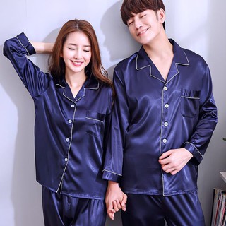 Couple Silk Satin Pajama Sets long Sleeve Sleepwear Homewear Night Wear