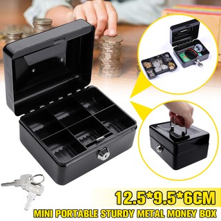 Mini Portable Sturdy Metal Cash/Money Box Organiser/Coins/Safe/Keys/Lock Deposit