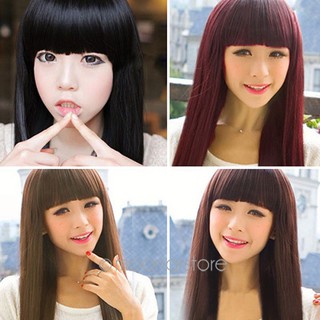 Women'S Straight Long Full Hair Wigs With Full Neat Bangs Cosplay Party Wig Gift