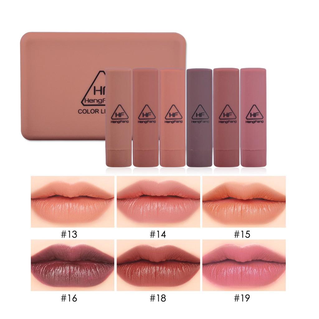 6Pcs/set Pumpkin Color Velvet Matte Lipstick Long Lasting Cosmetic Makeup Kit
