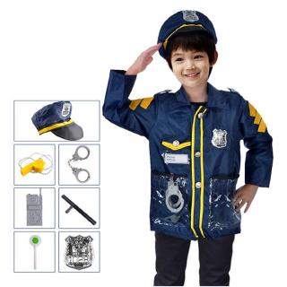 Children Police Man Role Play Costume Halloween Cosplay Set 8 Pieces