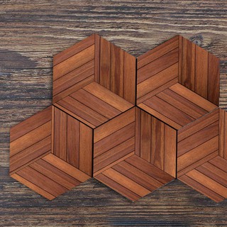 10pcs/set Creative Dark Wood Hexagonal Wall Stickers / Anti-Slip Floor Tiles