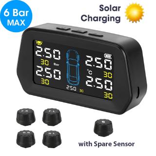 TPMS Solar Car Security Tire Pressure Monitoring System Wreless Tire Pressure Monitoring 6 Bar 87 Psi waterproof USB charging