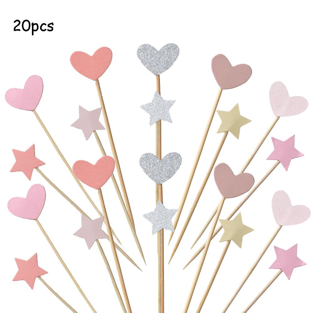 20pc Heart Cupcake Toppers Cake Party Supplies Birthday Wedding Party Decoration