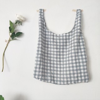 Cotton and Linen Small Plaid Smiley Face Portable Vest Bag Grid Feedback-Handbag Shopping Bag Special Korean Style Envir