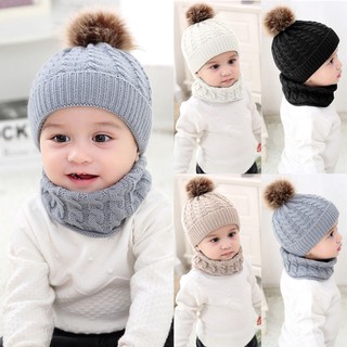2Pcs Toddler Baby Girls Boys Winter Warm Knitted Beanie Cap+Scarf Keep Warm Set