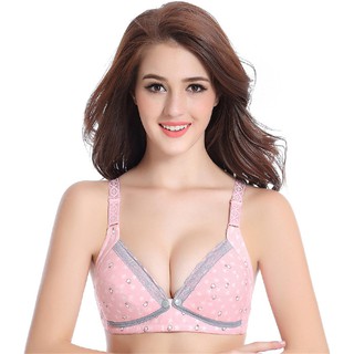 BIG SALE Front Opening Button Cotton Nursing Bra without Underwire Pink Bear