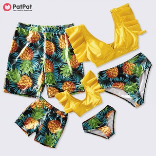 PatPat Ruffle Sleeve Pineapple Print Matching Swimsuits