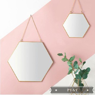 Nordic minimalist geometric golden brass hexagonal mirror bathroom mirror entrance mirror makeup mi~