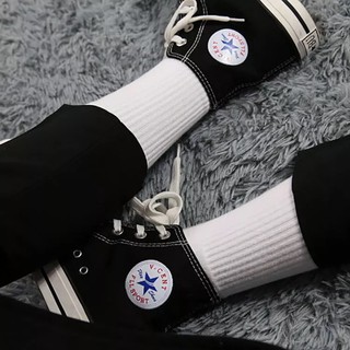 [XW] Thick terry Korean ins black and white basic color sports socks to keep warm street shot Harajuku pure color INS men and women long cotton socks