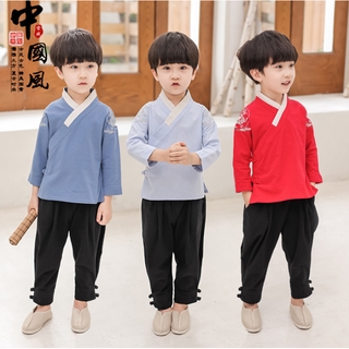 Kids Boys Traditional Chinese Costume CNY Long Sleeve Clothing Set