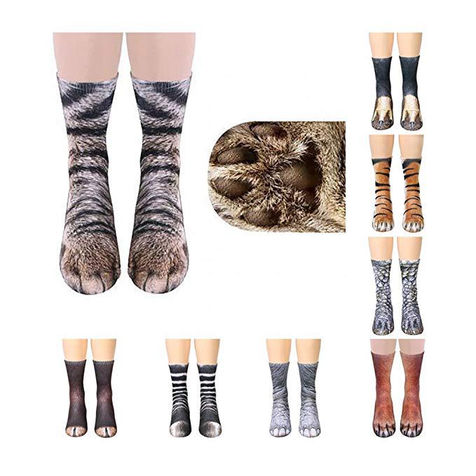 Funny Unisex Adult/Kids Elastic Sock Animal Paw Feet Crew 3D Print Foot Socks