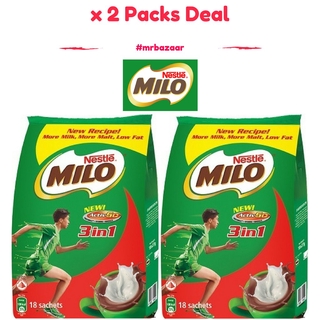 MILO ACTIV-GO 3 In 1 Powder (18 x 27g) x2 Packs Bundle Deal [Nestle] Chocolate (1)