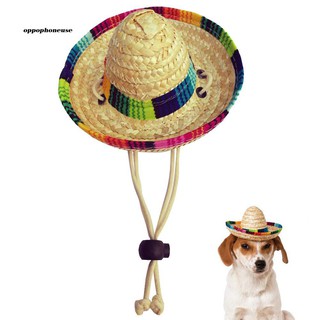 【OPHE】Cute Mini Puppy Dog Cat Straw Woven Sun Hat Cap Mexican Sombrero Pet Supplies