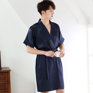 pyjamas❆✸☌Silk robe summer lovers bathrobe pajamas thin man age season with short sleeves ice household to take