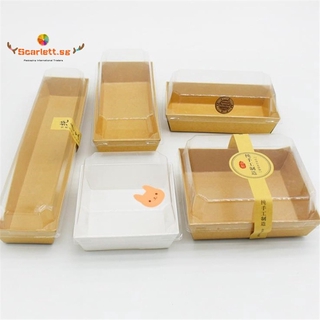 50Sets/pack Cookie White Cardboard Gift Box DIY Candy Bread Plastic PVC Packing Boxes Cupcake Kraft Paper Box With Transparent Cover
