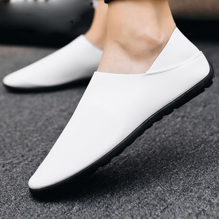 2021 New Leather Men's Casual Shoes Flats Formal Dress Shoes Non Slip On White Mens Loafers Breathable Male Footwear#h3