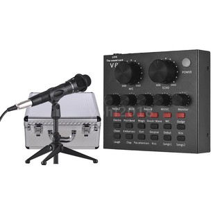 ♫ External Sound Card USB Audio Interface + Wired Condenser Microphone + Microphone Desktop Tripod Stand + Monitor Earph