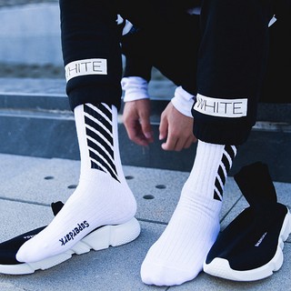 Men's Fashion Hip Hop Socks Oblique Stripes Off White Skateboard Fixed Gear