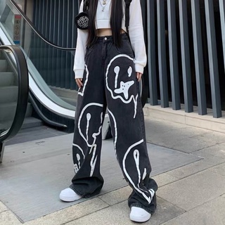drippy smiley face graffiti hiphop statement trendy baggy jeans pants