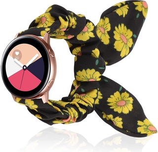 Lamshaw Compatible with Samsung Galaxy Active 2 Watch Band 20mm Scrunchies with with Butterfly Bow/Bunny Ears Elastic Pattern Fabric Rose Gold Replacement Straps Women