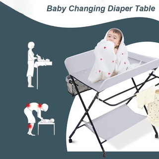 [Ready Stock]Baby Folding Changing Table with Wheels, Adjustable Height Folding Portable Diaper Station Nursery Organize