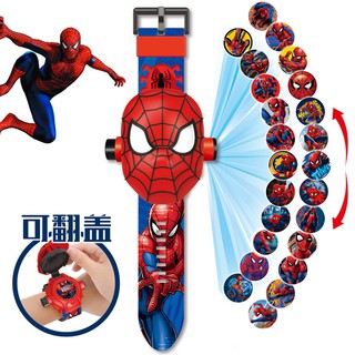 Spiderman Projection Cartoon Child Watches LED Display Kids PAW iron Man Clock