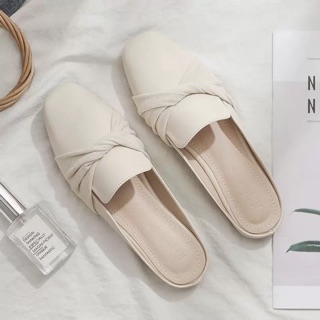 Creamy white wrapped ribbon loafers