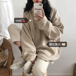 ♀☾Corduroy jacket with long sleeves in autumn Japanese ulzzang fan girl is lazy 2021 loose shirt female ghost horse