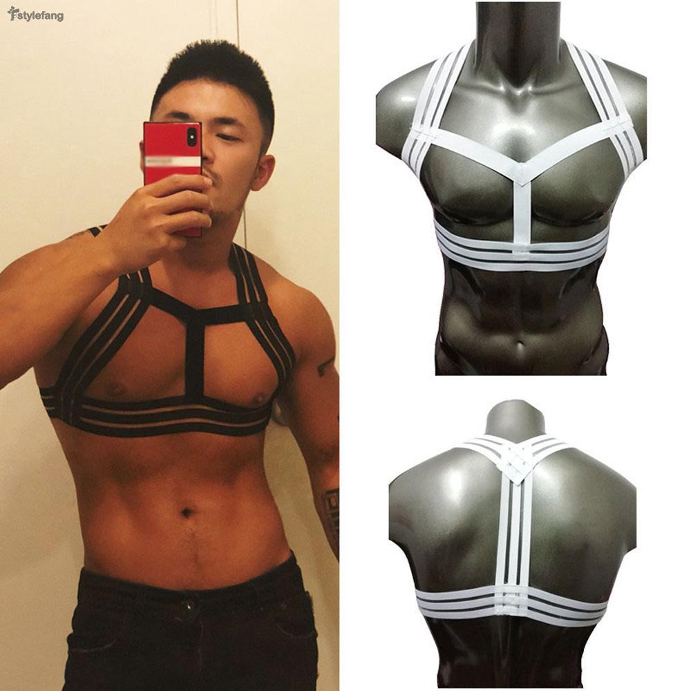 Men's Sexy Erotic Solid Night Club Dancing Bodysuit Tights Chest Strap Harness
