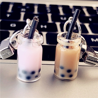 Creative Mini Soft Drink Keychain Coconut Milk tea Beverage Bubble Tea Acrylic Moving Liquid oil Drop decompression Jewelry gift