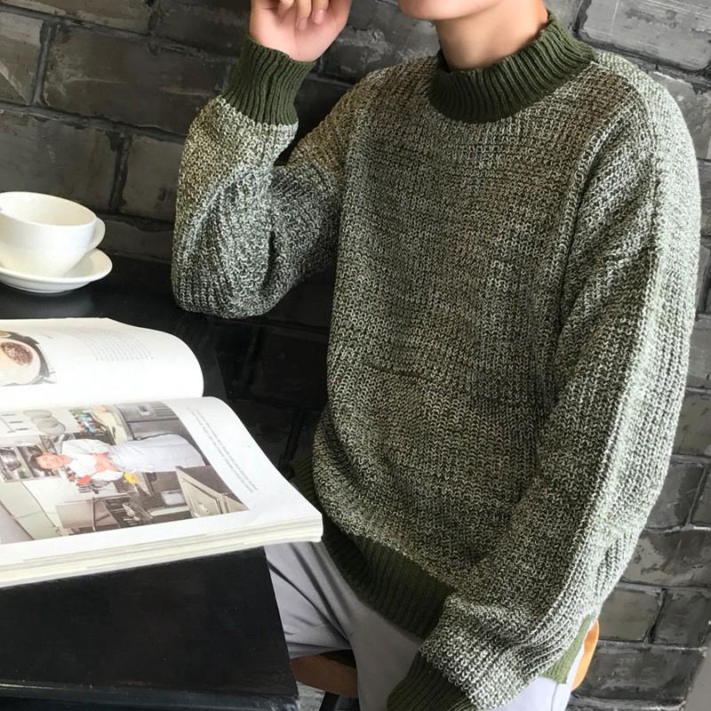 Men's Sweater Loose Half High Collar Sweater Men's Korean Knitted Bottoming